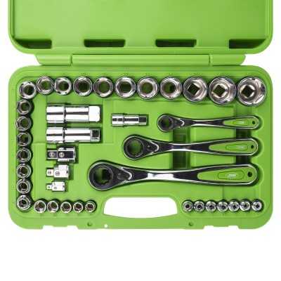 COFFRET GO-THROUGH DE 39 PIÈCES AVEC DOUILLES 1/2", 1/4" ET 3/2" – FINITION CHROMÉE