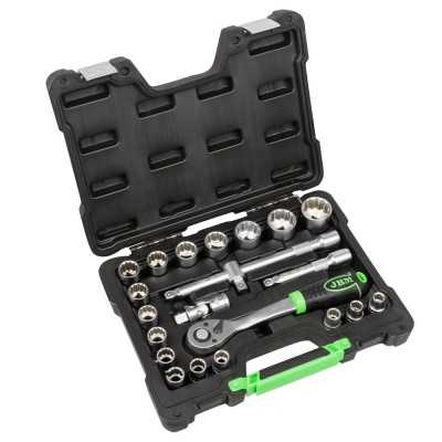 COFFRET À OUTILS DE 22 PIÈCES AVEC DOUILLES 12 PANS 1/2" – FINITION ZINGUÉE