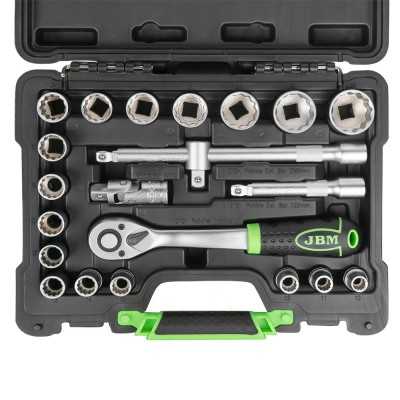 COFFRET À OUTILS DE 22 PIÈCES AVEC DOUILLES 12 PANS 1/2" – FINITION ZINGUÉE