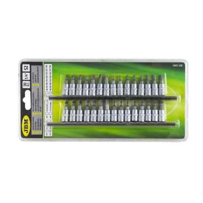 SET DE 30 EMBOUTS PHILLIPS, PLAT, ALLEN, TORX ET TORX INVIOLABLES AVEC DOUILLE 1/4"