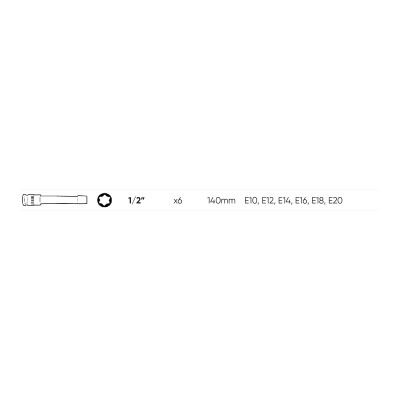 SET DE 6 DOUILLES TORX TYPE E EXTRA LONGUES 1/2" – FINITION ZINGUÉE