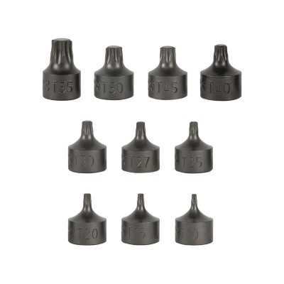 SET DE 10 EMBOUTS TORX COURTS AVEC DOUILLE 3/8"