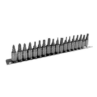 SET DE 18 EMBOUTS PHILLIPS, PLAT, ALLEN ET TORX AVEC DOUILLE 1/4"