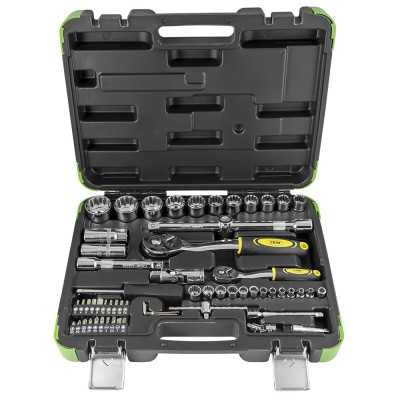 COFFRET À OUTILS DE 60 PIÈCES AVEC DOUILLES SPLINE 1/2" ET 1/4" – FINITION CHROMÉE