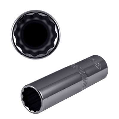 DOUILLE 1/2" 12 PANS 75MM LONG, 16MM, CHROME
