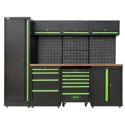 ENSEMBLE DE MEUBLES MODULAIRES POUR GARAGE (18 PCS) + JEU DE 4 MODULES EVA CARBONE POUR OUTILS