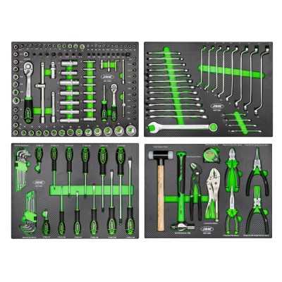 ENSEMBLE DE MEUBLES MODULAIRES POUR GARAGE (18 PCS) + JEU DE 4 MODULES EVA CARBONE POUR OUTILS