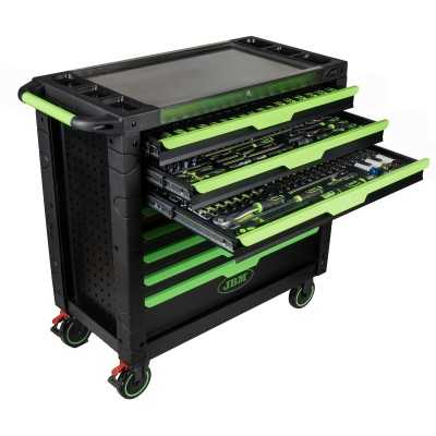 SERVANTE D'ATELIER XL 8 TIROIRS - VERTE - ÉQUIPÉE