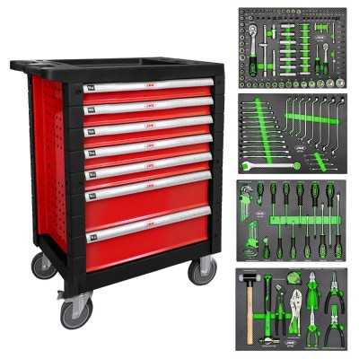 SERVANTE À OUTILS 7 TIROIRS - ROUGE - EQUIPÉE