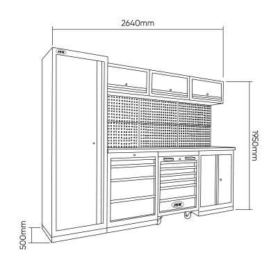 ENSEMBLE DE MEUBLES MODULAIRES POUR GARAGE (18 PCS) + JEU DE 4 MODULES EVA CARBONE POUR OUTILS