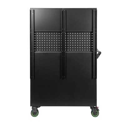 SERVANTE À OUTILS 11 TIROIRS - VERTE - EQUIPÉE - AVEC PANNEAU PERFORÉ ET ARMOIRES HAUTES