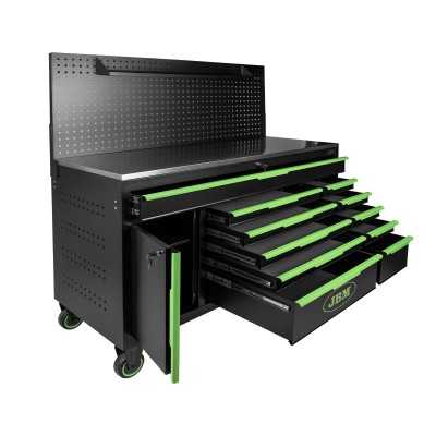 SERVANTE À OUTILS 11 TIROIRS - VERTE - VIDE - AVEC PANNEAU PERFORÉ – VIDE
