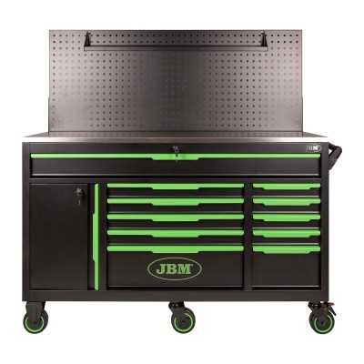 SERVANTE À OUTILS 11 TIROIRS - VERTE - VIDE - AVEC PANNEAU PERFORÉ – VIDE