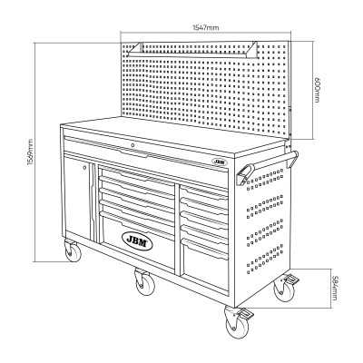 SERVANTE À OUTILS 11 TIROIRS - VERTE - VIDE - AVEC PANNEAU PERFORÉ – VIDE