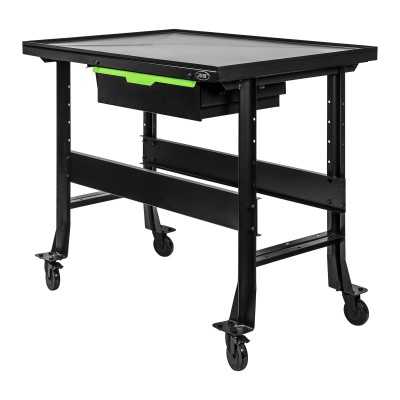 TABLE DE TRAVAIL MOBILE AVEC SYSTÈME DE DRAINAGE, RÉSERVOIR ET TIROIR À OUTILS