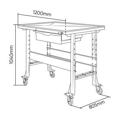 TABLE DE TRAVAIL MOBILE AVEC SYSTÈME DE DRAINAGE, RÉSERVOIR ET TIROIR À OUTILS