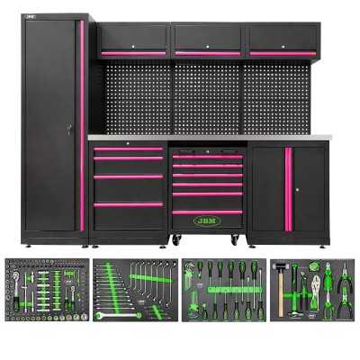 ENSEMBLE DE MEUBLES MODULAIRES POUR GARAGE (18 PIÈCES) - ROSE