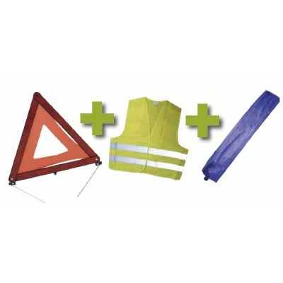 KIT DE SÉCURITÉ + POCHETTE MINIE BLEUE + GILET FLUO + TRIANGLE DE PRESIGNALITSATION
