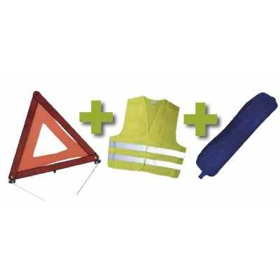 KIT DE SÉCURITÉ + POCHETTE BLEUE AVEC RIVET + GILET FLUO + TRIANGLE DE PRESIGNALITSATION