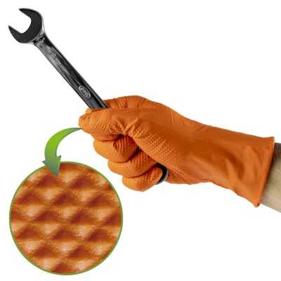 GANTS ORANGES EN NITRILE, ÉPAISSEUR DE 7,0 MIL, TAILLE : XL (100 GANTS) TEXTURE DIAMANT