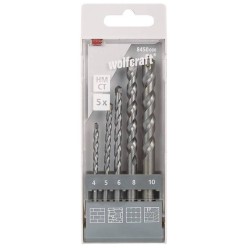 Set de forets spiralés pour pierre 5 pièces Wolfcraft 8450000 4 mm, 5 mm, 6 mm, 8 mm, 10 mm carbure de tungstène tige c